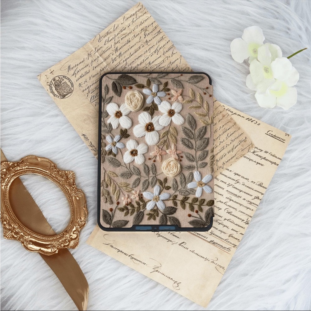 Floral Embroidered Kindle Case